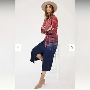 Anthropologie Cloth & Stone - Claudia Tie-Dye Maxi Shirtdress - Blue/Red - Small